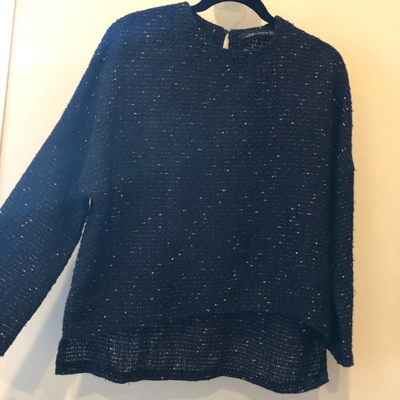 Zara Black Tweed Knit Top W/ Metallic Gold Thread - Picture 4 of 4